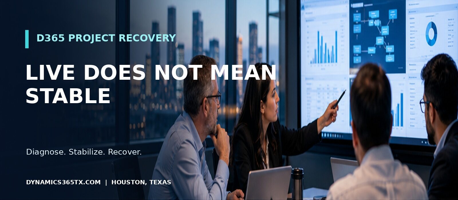 Implementation & Recovery illustration for the article: Your Dynamics 365 Project Is Live. Why Is the Business Still Struggling?